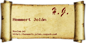 Hemmert Jolán névjegykártya
